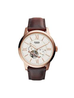 Men's Townsman Auto Automatic Leather Multifunction Watch, Color: Rose Gold, Brown (Model: ME3105)