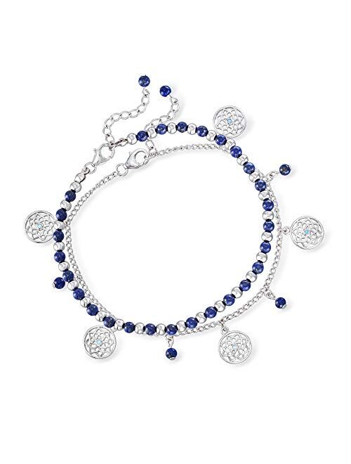 Ross-Simons Lapis Bead Jewelry Set: 2 Charm Anklets in Sterling Silver. 9 inches