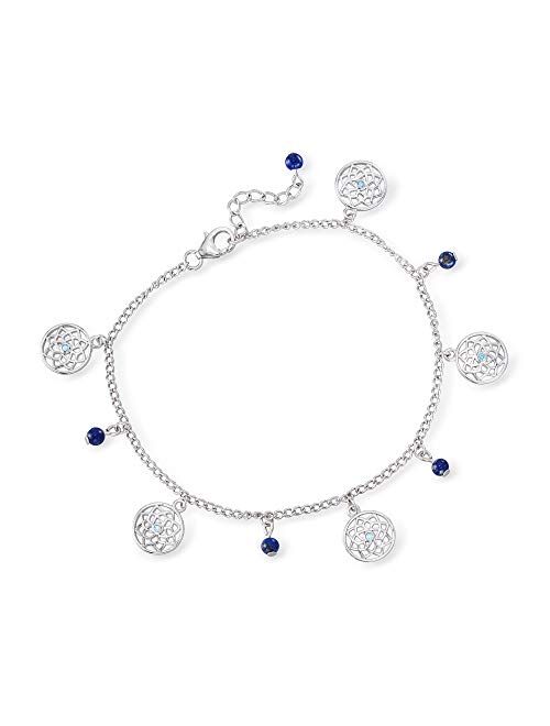 Ross-Simons Lapis Bead Jewelry Set: 2 Charm Anklets in Sterling Silver. 9 inches