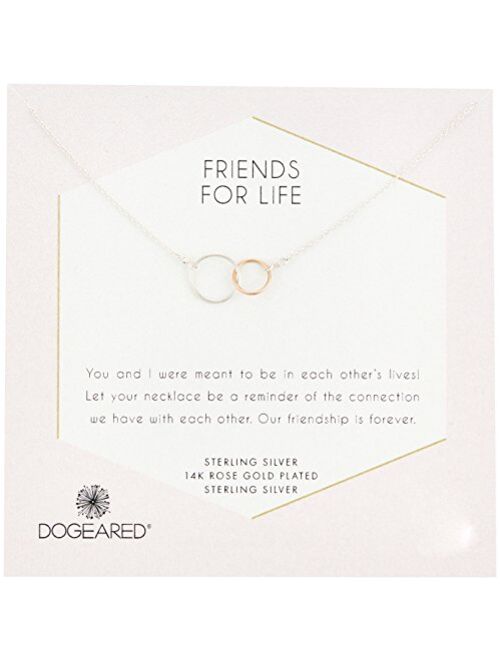 Dogeared Friends For Life Sterling Silver and Rose Gold Dipped Linked Rings Necklace