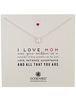 "Mom" I Love Mom Large White Pearl Necklace, 20"