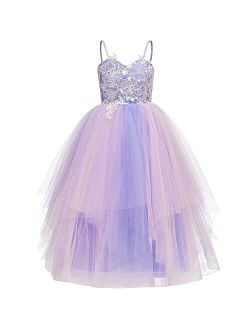 Flower Girls Dress Lace Tulle Spaghetti Straps Rainbow Birthday Princess Party Ball Gowns