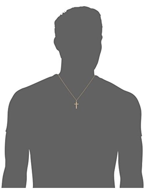 Men's 14k Gold Filled Solid Beveled Edge Embossed Crucifix Cross with Gold Plated Stainless Steel Chain Pendant Necklace, 18"