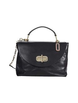 Soft Turnlock Leather Satchel Black One Size