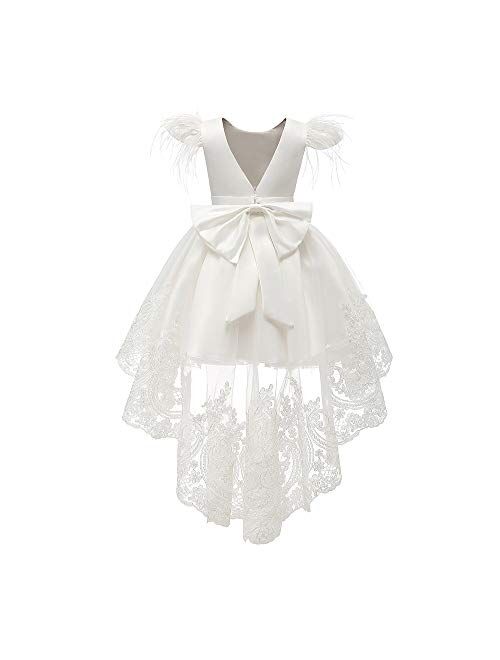 Flower Girl Dresses Bowknot White Lace Embroider Pageant Party Wedding Gown 1-10 Years