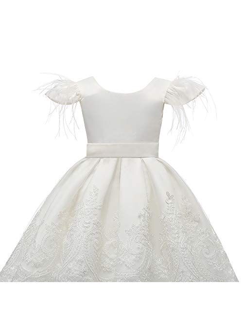 Flower Girl Dresses Bowknot White Lace Embroider Pageant Party Wedding Gown 1-10 Years
