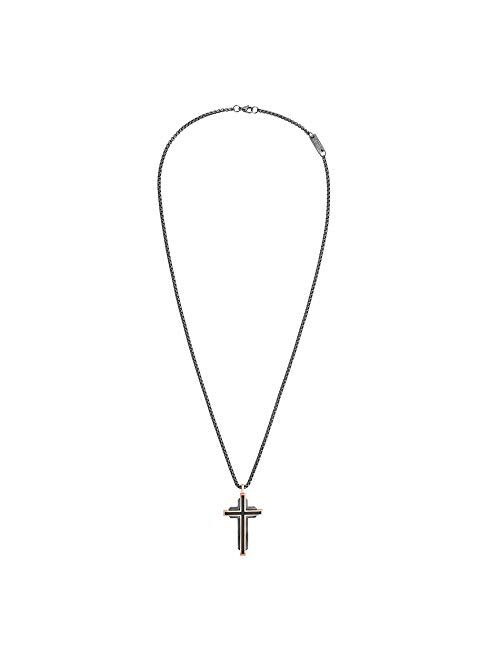 Steve Madden Men's Two-Tone Fancy Cross Necklace on 26" Box Chain in Rose Gold IP and Gunmetal IP Plated Stainless Steel, Rose Gold-Tone/Gunmetal-Tone, 26