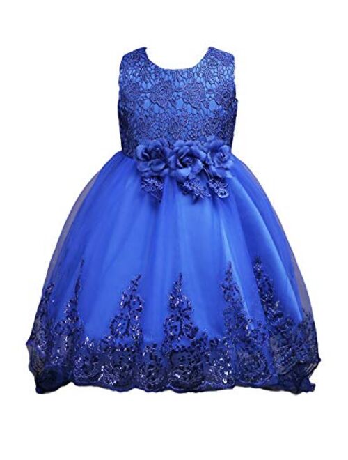 21KIDS Sequin Lace Flower Elegant Wedding Party Princess Birthday Gown Pageant Girl Long Sleeve Dress
