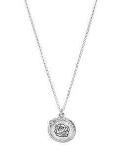 Love Token Etched Rose Coin Pendant with Crystal Detail Necklace