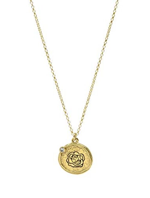 Dogeared Love Token Etched Rose Coin Pendant with Crystal Detail Necklace