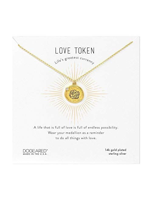 Dogeared Love Token Etched Rose Coin Pendant with Crystal Detail Necklace
