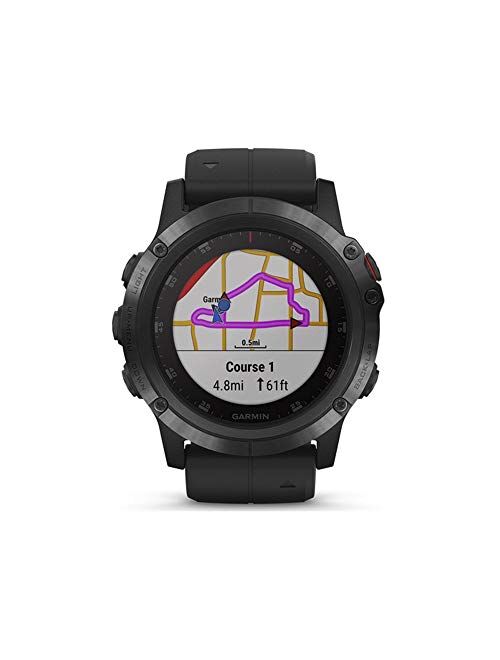 Garmin fēnix 5X Plus, Ultimate Multisport GPS Smartwatch, Features Color Topo Maps and Pulse Ox, Heart Rate Monitoring, Music and Pay, Black with Black Band (Renewed)