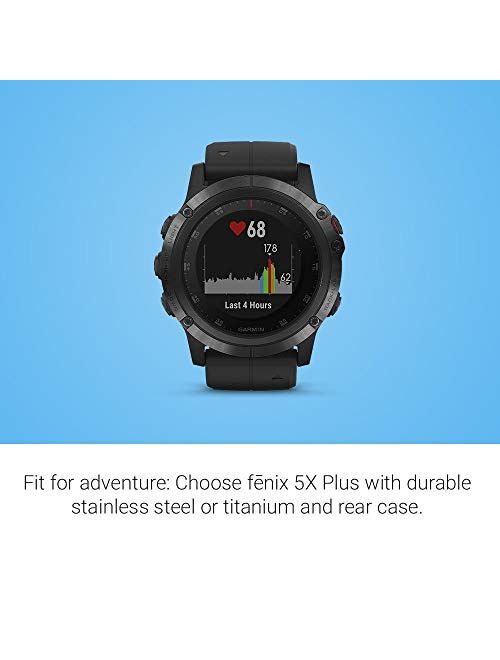 Garmin fēnix 5X Plus, Ultimate Multisport GPS Smartwatch, Features Color Topo Maps and Pulse Ox, Heart Rate Monitoring, Music and Pay, Black with Black Band (Renewed)