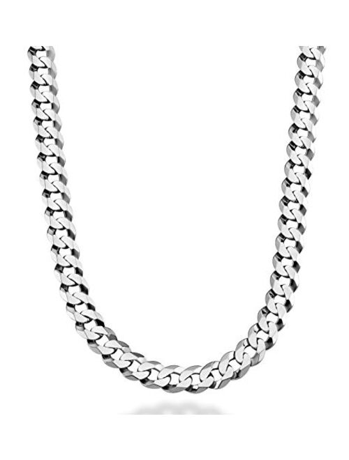 Miabella Solid 925 Sterling Silver Italian 9mm Solid Diamond-Cut Cuban Link Curb Chain Necklace for Men 18, 20,22, 24, 26, 28, 30 Inch Made in Italy