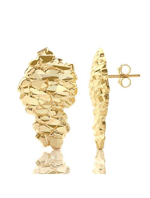 LoveBling 10K Yellow Gold Nugget Earrings (0.64" x 0.39")