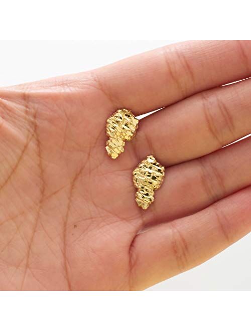 LoveBling 10K Yellow Gold Nugget Earrings (0.64" x 0.39")