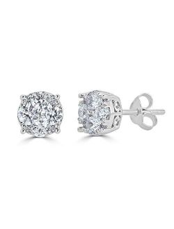 1.00Ct Natural Diamond Stud Earrings Set in Sterling Silver