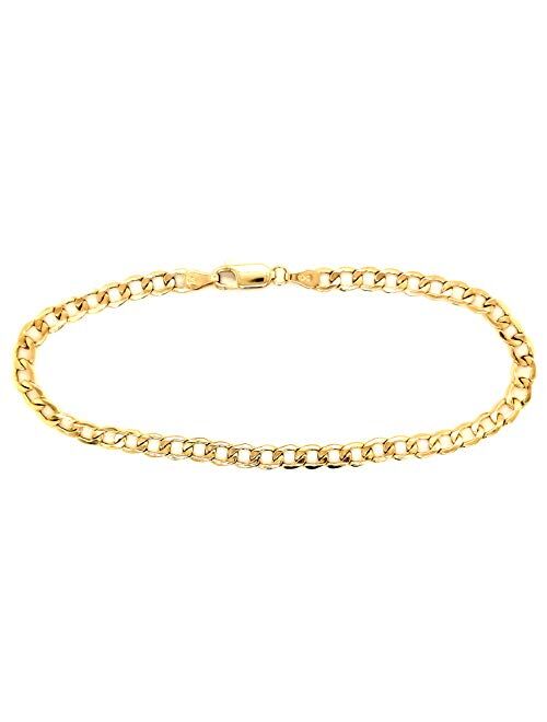 Real 10k Yellow Gold Hollow C-Link and Women Bracelet/Anklet 3.5 mm