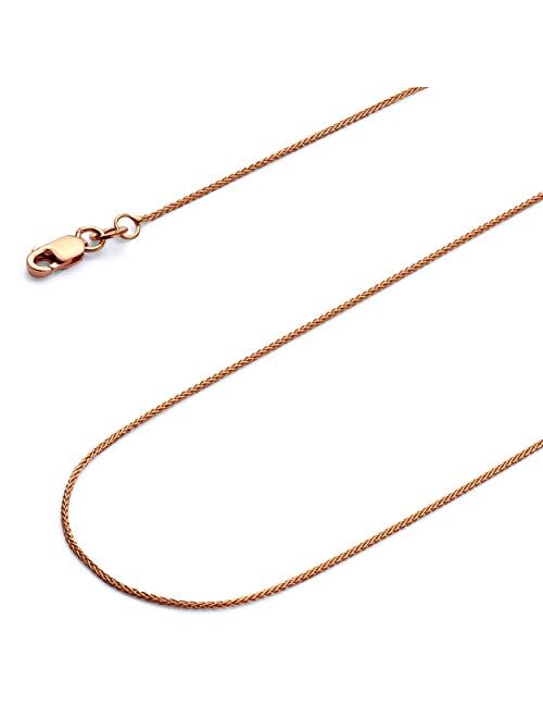 14k REAL Yellow OR White OR Rose/Pink Gold Solid 1mm Braided Wheat Chain Necklace with Lobster Claw Clasp