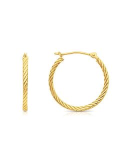 14k Yellow Gold Twisted Square Tube Hoop Earrings