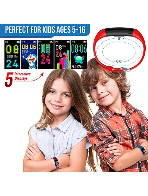 Inspiratek Kids Fitness Tracker for Girls and Boys Age 5-16 (4 Color)- Waterproof Fitness Watch for Kids with Heart Rate Monitor, Sleep Monitor, Calorie Counter and More 