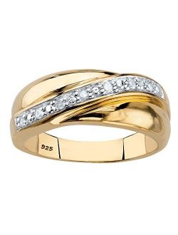 Men's 18K Yellow Gold over Sterling Silver Round Genuine Diamond Wedding Band Ring (1/10 cttw, I Color, I3 Clarity)