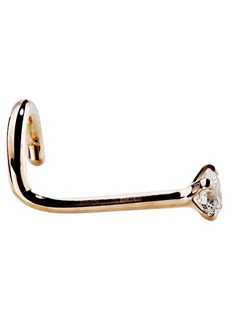 FreshTrends Genuine Diamond Nose Stud 14K Rose Gold Twist Screw Nose Ring, 20 Gauge I1 Clarity