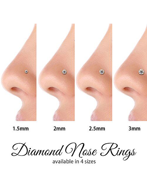 FreshTrends Genuine Diamond Nose Stud 14K Rose Gold Twist Screw Nose Ring, 20 Gauge I1 Clarity