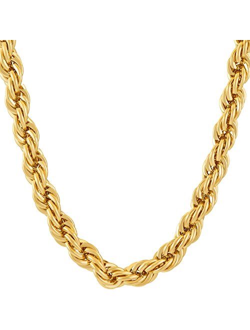 LIFETIME JEWELRY 7mm Rope Chain Necklace 24k Real Gold Plated for Men and Women