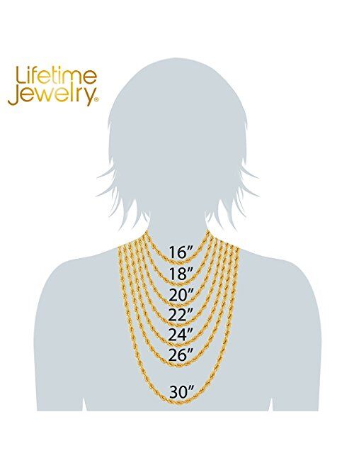 LIFETIME JEWELRY 7mm Rope Chain Necklace 24k Real Gold Plated for Men and Women