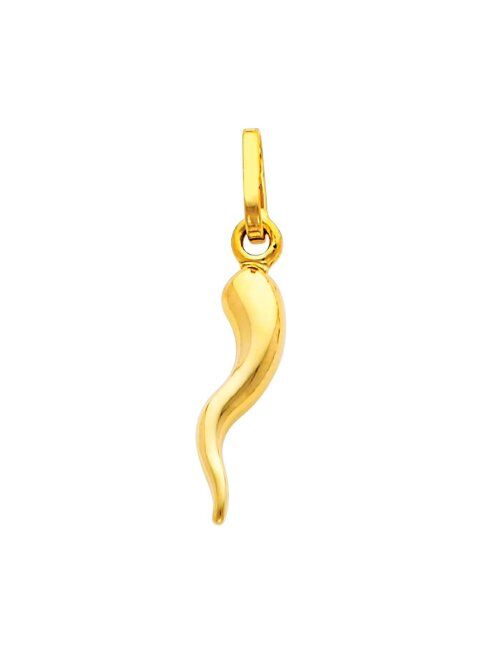The World Jewelry Center 14k Yellow Gold Cornicello Italian Horn Pendant with 1.2mm Singapore Chain Necklace