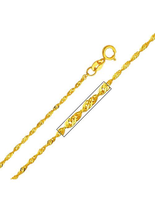The World Jewelry Center 14k Yellow Gold Cornicello Italian Horn Pendant with 1.2mm Singapore Chain Necklace