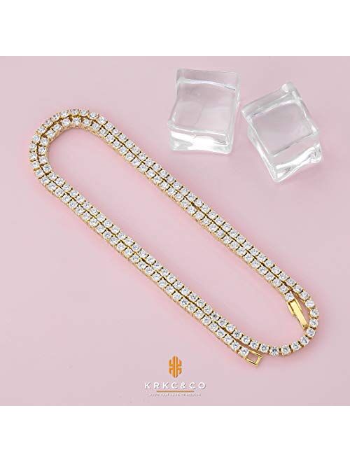 KRKC&CO Tennis Chain for Men, 14k Gold Chain for Men, Iced Out Chains Prong-Setting 5A Cubic Zirconia Stones Tennis Necklace, Hip Hop Jewelry for Rappers 3mm 4mm 5mm 6mm,