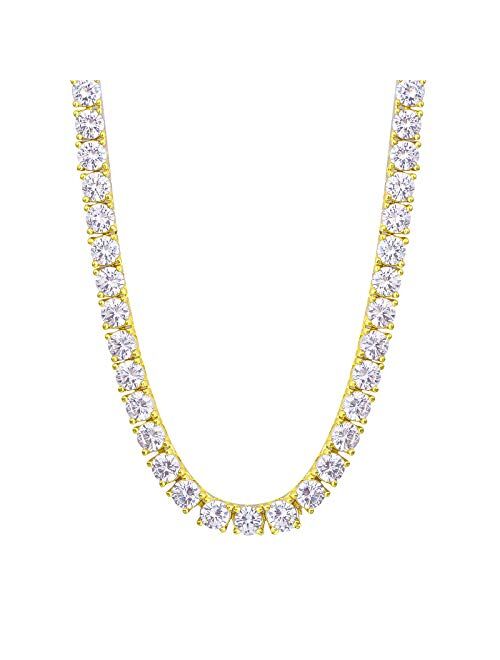 KRKC&CO Tennis Chain for Men, 14k Gold Chain for Men, Iced Out Chains Prong-Setting 5A Cubic Zirconia Stones Tennis Necklace, Hip Hop Jewelry for Rappers 3mm 4mm 5mm 6mm,