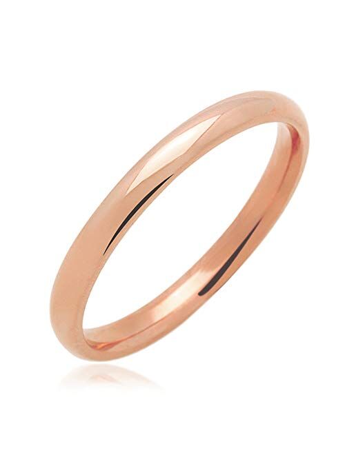 Solid 14K Yellow Gold, Rose or White Gold 2mm Comfort Fit Classic Domed Plain Wedding Band (Size 3 to 11.5)