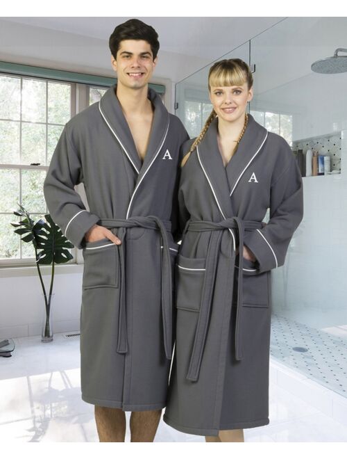 Personalized 100% Turkish Cotton Waffle Terry Bathrobe with Satin Piped Trim - Dark Gray