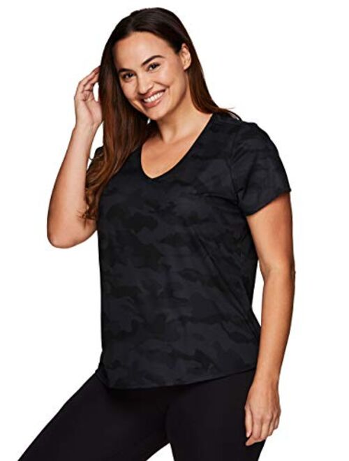 RBX Active Women's Plus Size Yoga Workout Short Sleeve V-Neck T-Shirt