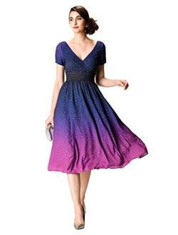 FX Ombre Star Print Crepe Surplice Empire Dress- Customizable Neckline, Sleeve