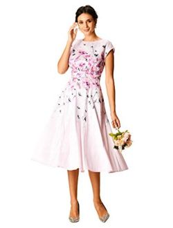 FX Floral Print Dupioni Pleated Empire Dress - Customizable Neckline, Sleeve