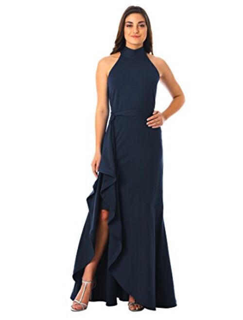 eShakti FX Ruffle Cotton Knit Halter Maxi Dress - Customizable Neckline, Sleeve & Length