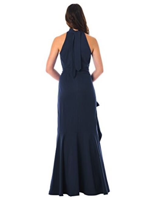 eShakti FX Ruffle Cotton Knit Halter Maxi Dress - Customizable Neckline, Sleeve & Length