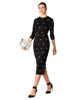 FX Embellished Polka dot Cotton Knit Sheath Dress- Customizable Neckline, Sleeve