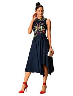 FX Asymmetric Hem Floral Embellished Stretch poplin Dress - Customizable