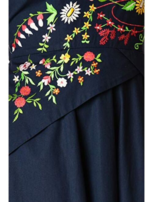 eShakti FX Asymmetric Hem Floral Embellished Stretch poplin Dress - Customizable