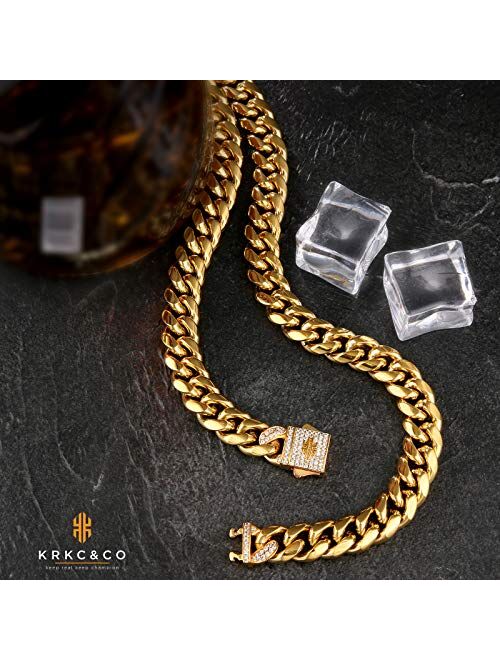 Buy KRKC&CO 18mm/12mm Iced Cuban Link Chain, 18k Gold Necklace for 