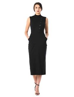 FX Side Button Cotton Knit Sheath Dress - Customizable Neckline, Sleeve & Length