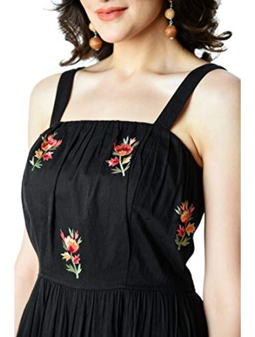 eShakti FX Floral Embroidery Cotton Voile Maxi Sundress