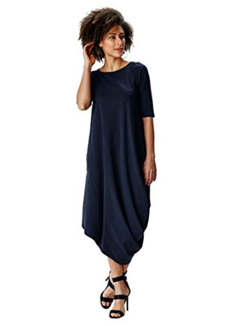 eShakti FX Asymmetric Hem Cotton Knit Shift Dress- Customizable Neckline, Sleeve & Length