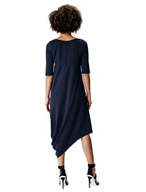 eShakti FX Asymmetric Hem Cotton Knit Shift Dress- Customizable Neckline, Sleeve & Length