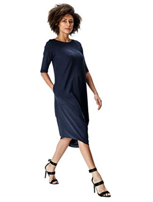 eShakti FX Asymmetric Hem Cotton Knit Shift Dress- Customizable Neckline, Sleeve & Length